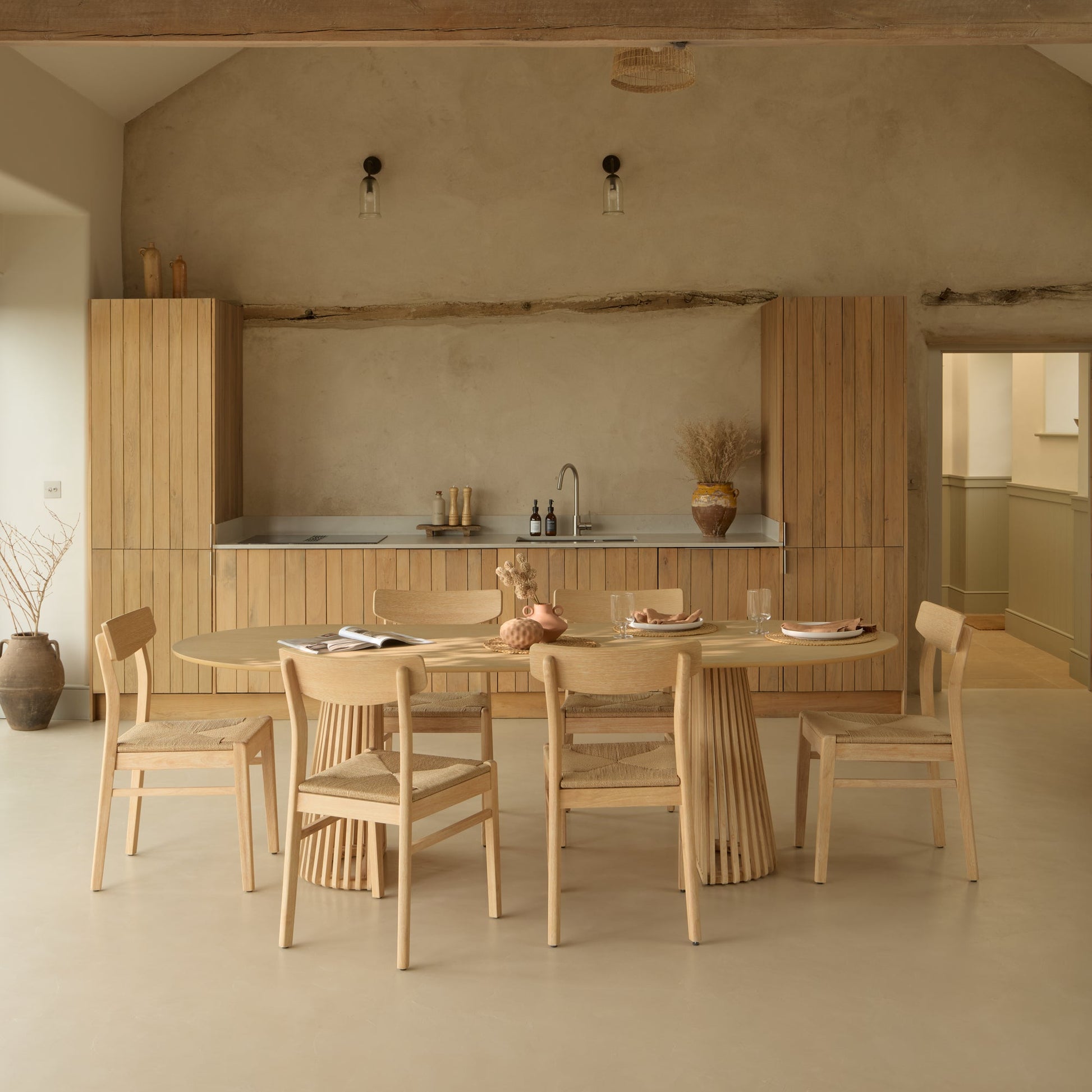 Willow Whitewash Oak Oval Dining Table Set - 6 Seater - Faye Dining Chairs - Whitewash Oak Legs - Laura James