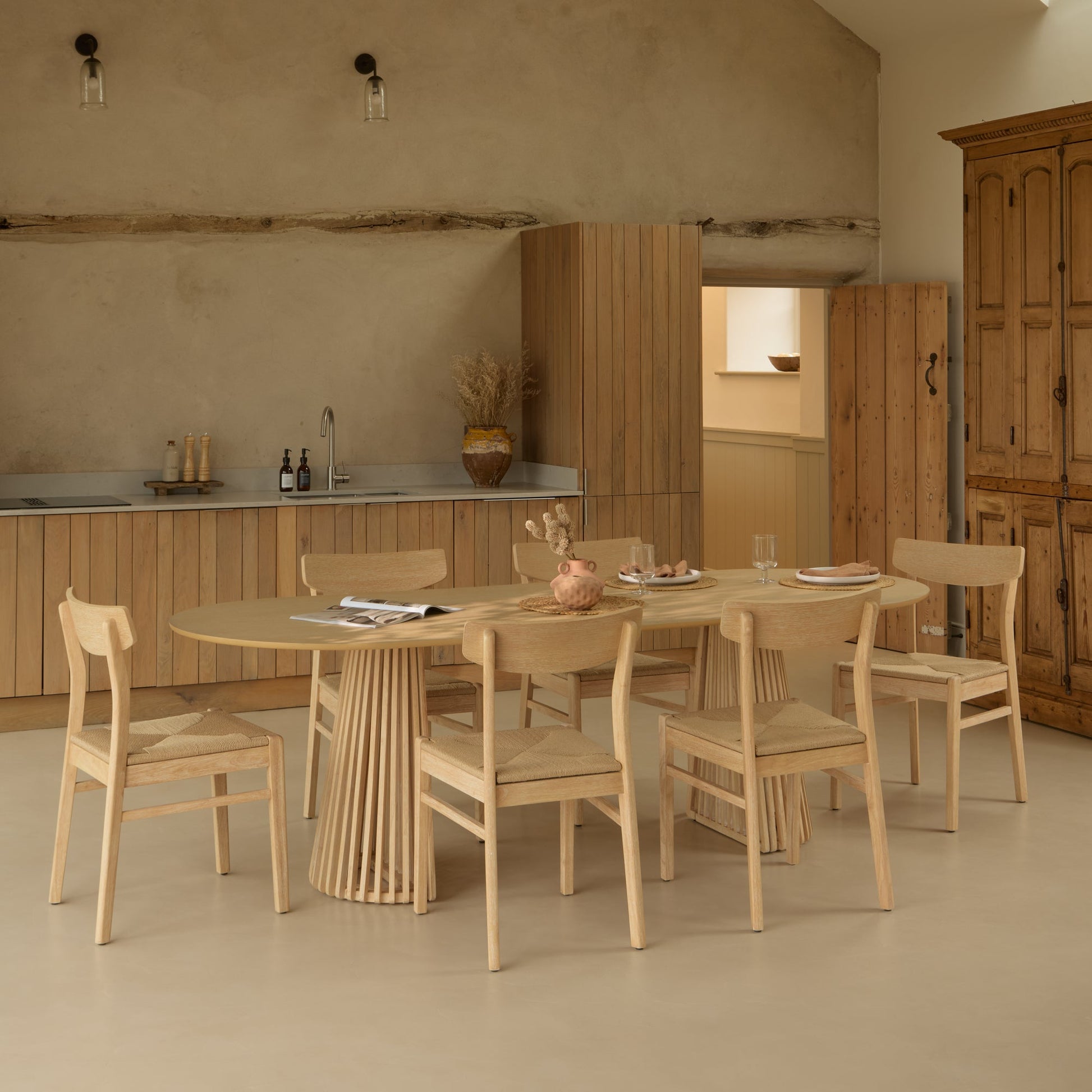 Willow Whitewash Oak Oval Dining Table Set - 6 Seater - Faye Dining Chairs - Whitewash Oak Legs - Laura James