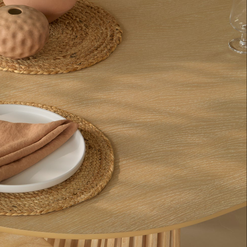 Amelia Extendable Whitewash Oval Dining Table Set  - 6 Seater - Tilly Natural String Dining Chairs - Whitewash Oak Legs - Laura James