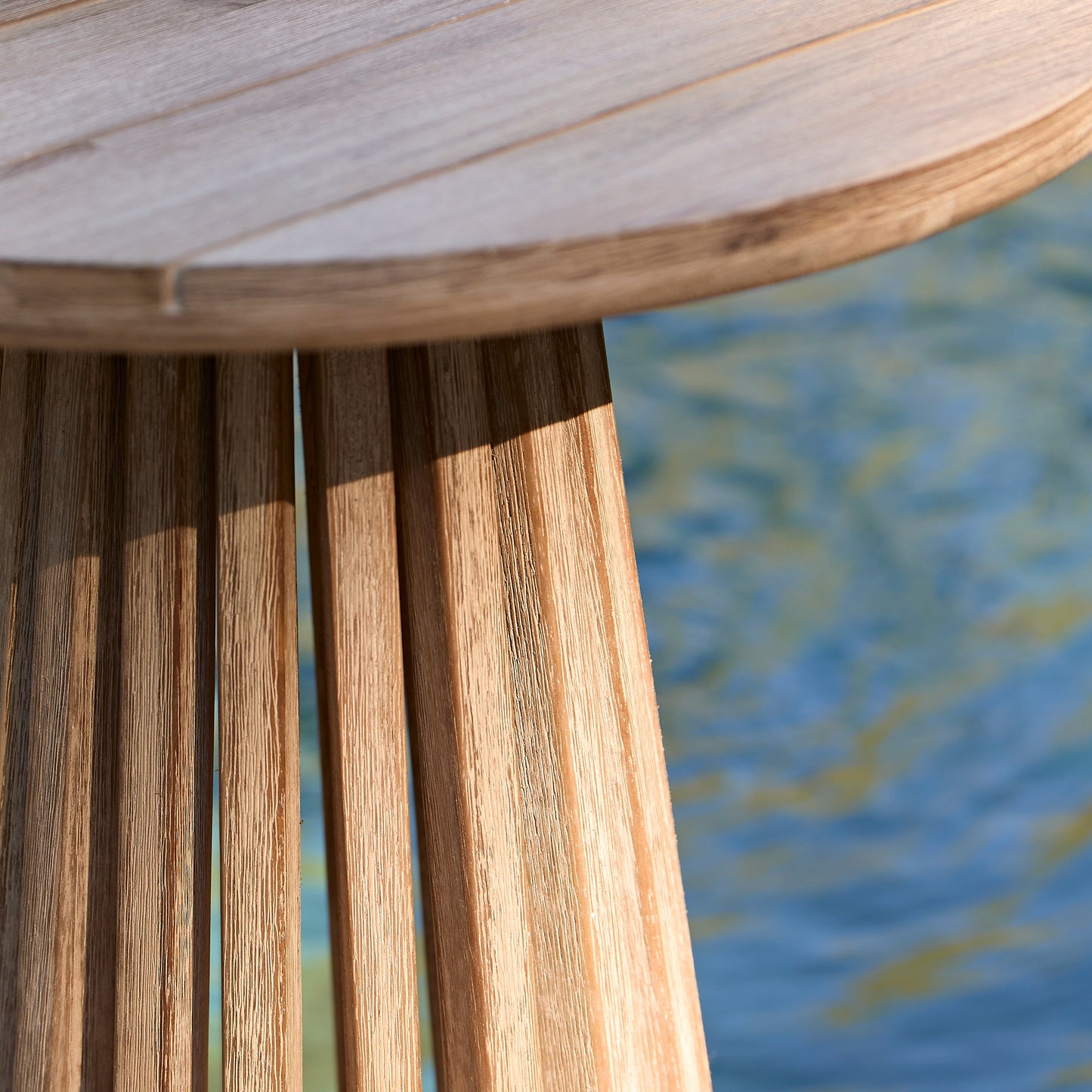 Willow Round Wooden Garden Side Table - Brushed Light Acacia - Laura James 