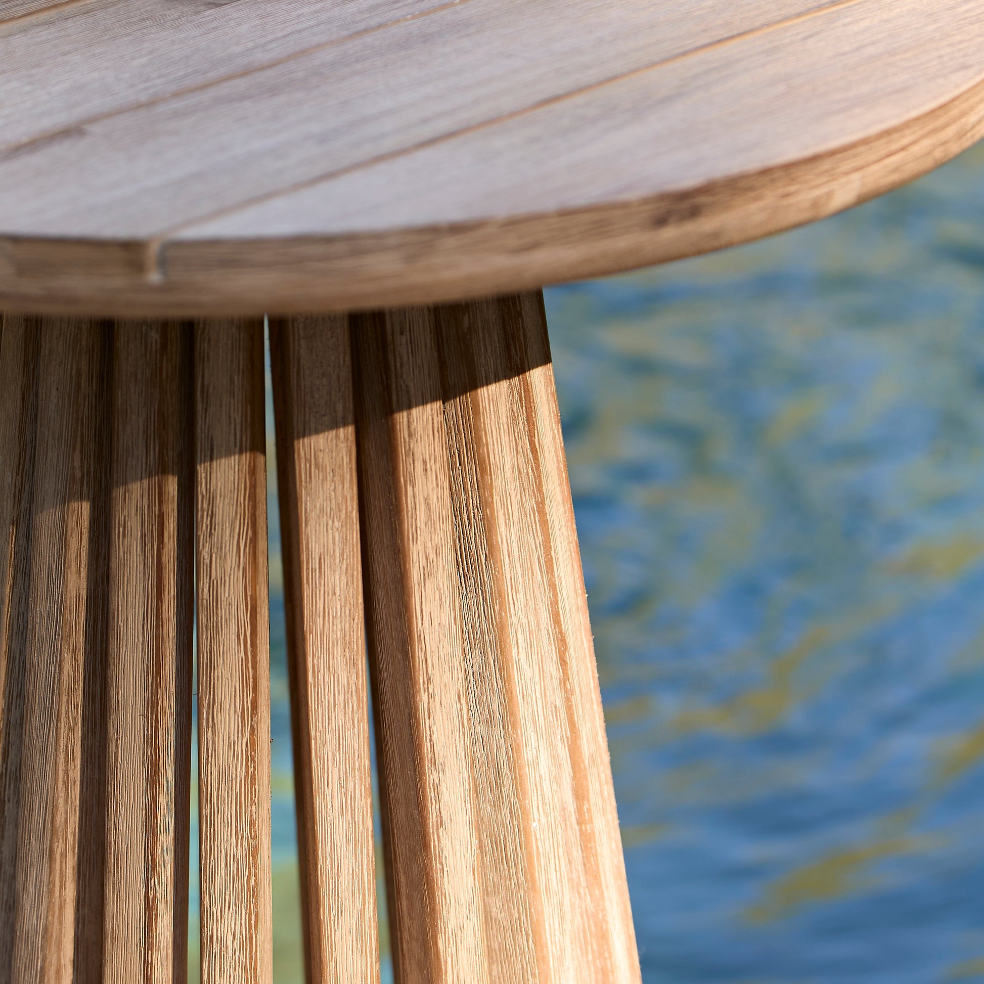 Willow Round Wooden Garden Side Table - Brushed Light Acacia - Laura James 
