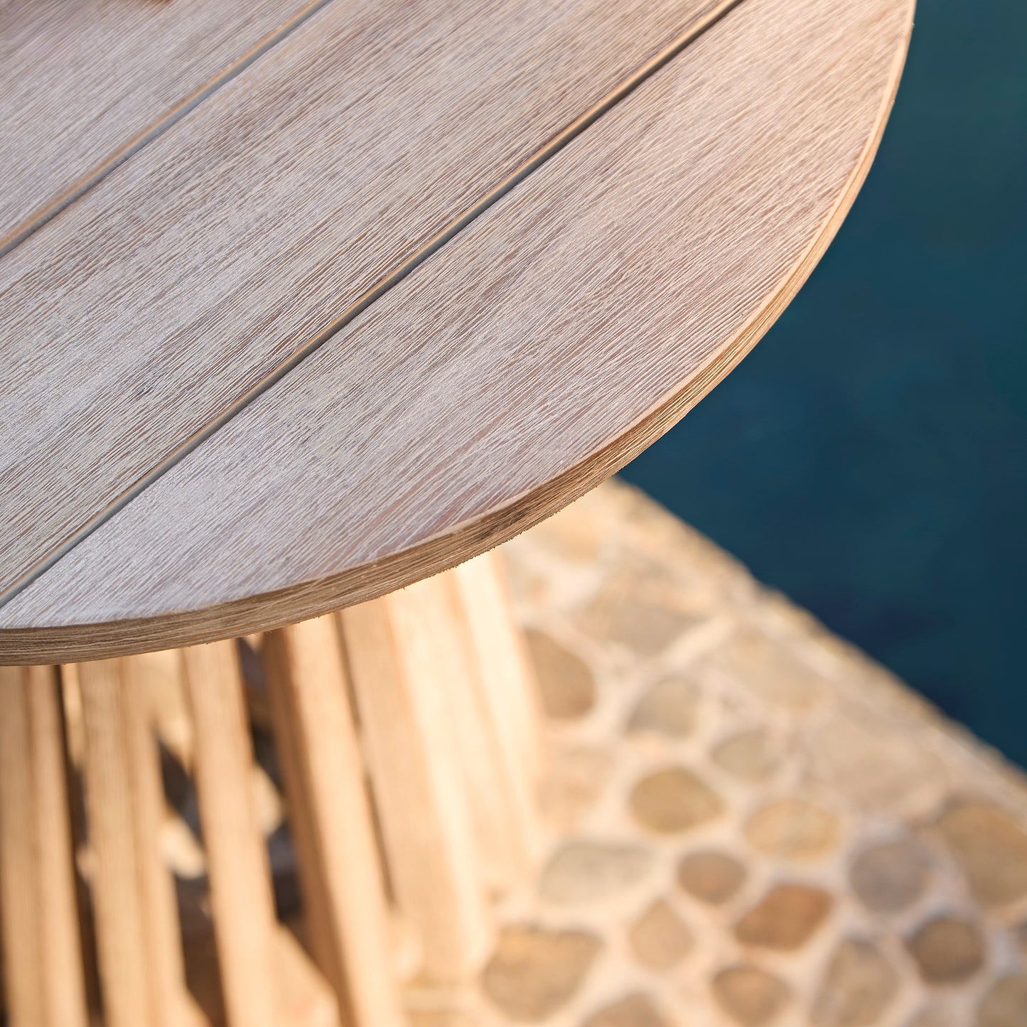 Willow Round Wooden Garden Side Table - Brushed Light Acacia - Laura James 
