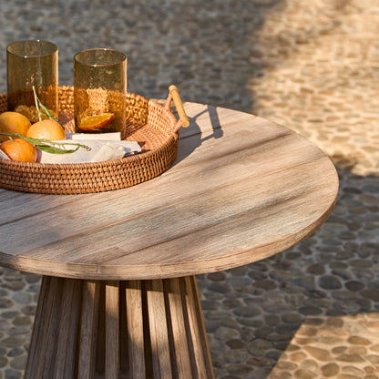 Willow Round Wooden Garden Coffee Table - Brushed Light Acacia - Laura James