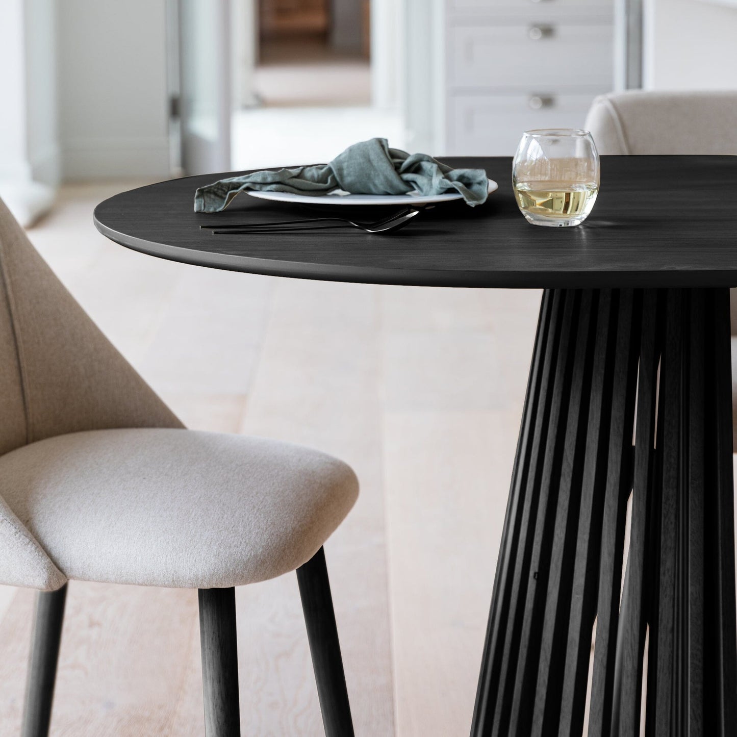Willow 6 Seater Black Dining Table Set - Freya Sand Dining Chairs with Black Legs - Laura James