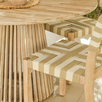 Willow 4 Seater Wooden Brushed Light Acacia Round Dining Set with Saffron Natural and Beige Chairs - Laura James