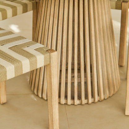 Willow 4 Seater Wooden Brushed Light Acacia Round Dining Set with Saffron Natural and Beige Chairs - Laura James