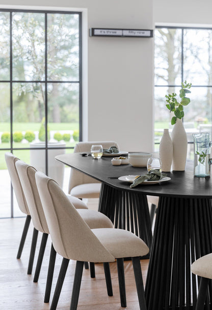 Willow 6 Seater Black Dining Table Set - Freya Sand Dining Chairs with Black Legs - Laura James