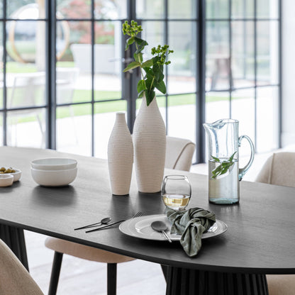 Willow 6 Seater Black Dining Table Set - Freya Sand Dining Chairs with Black Legs - Laura James