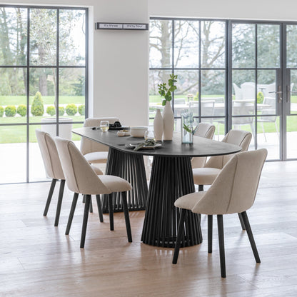 Willow 6 Seater Black Dining Table Set - Freya Sand Dining Chairs with Black Legs - Laura James
