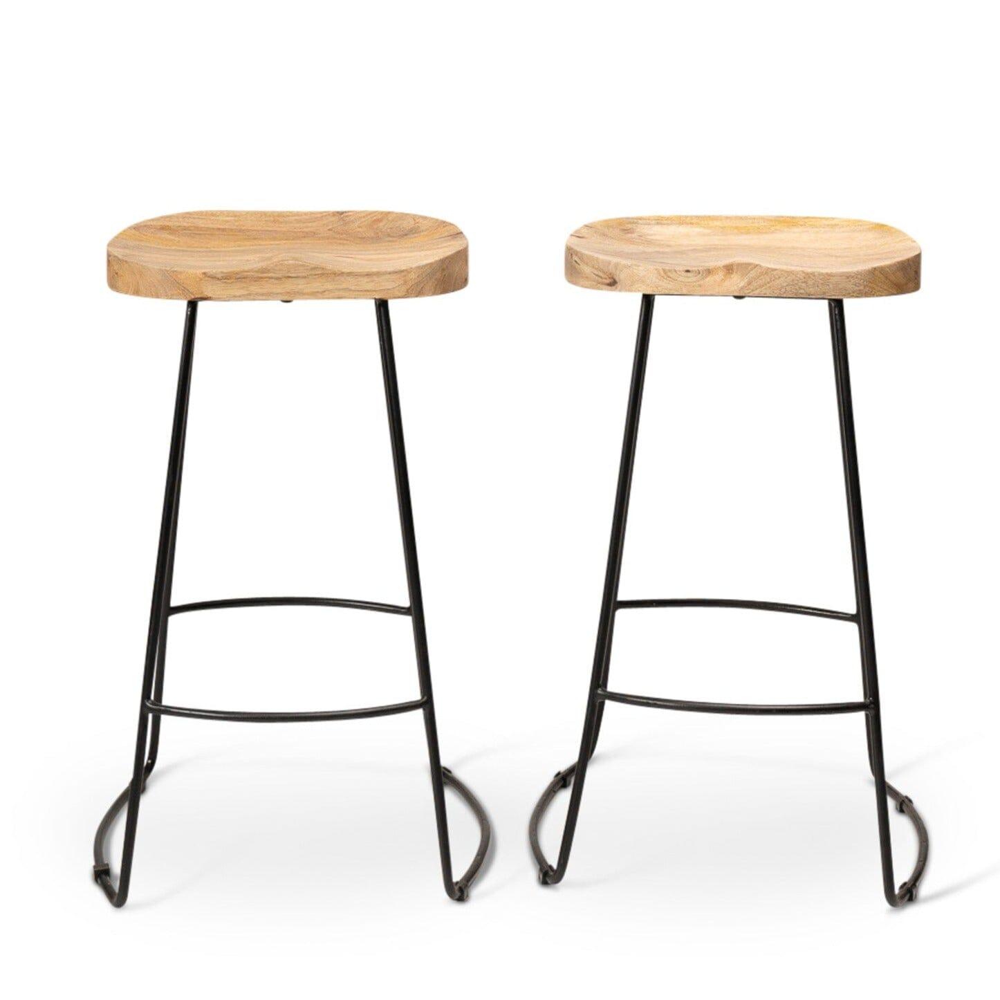 Aiden Natural Mango Wood Backless Bar Stool - Set of 2 - Laura James