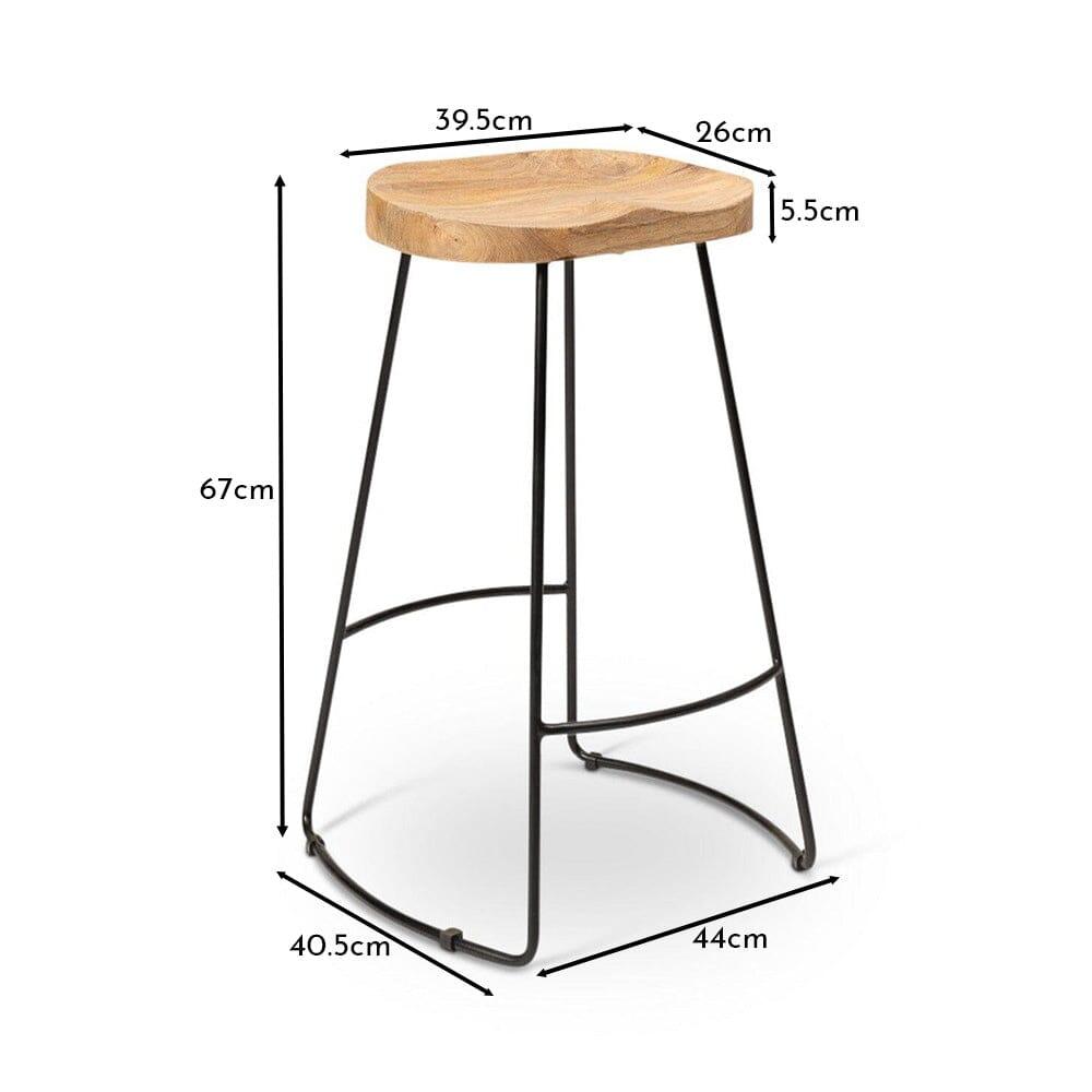Aiden Natural Mango Wood Backless Bar Stool - Set of 2 - Laura James