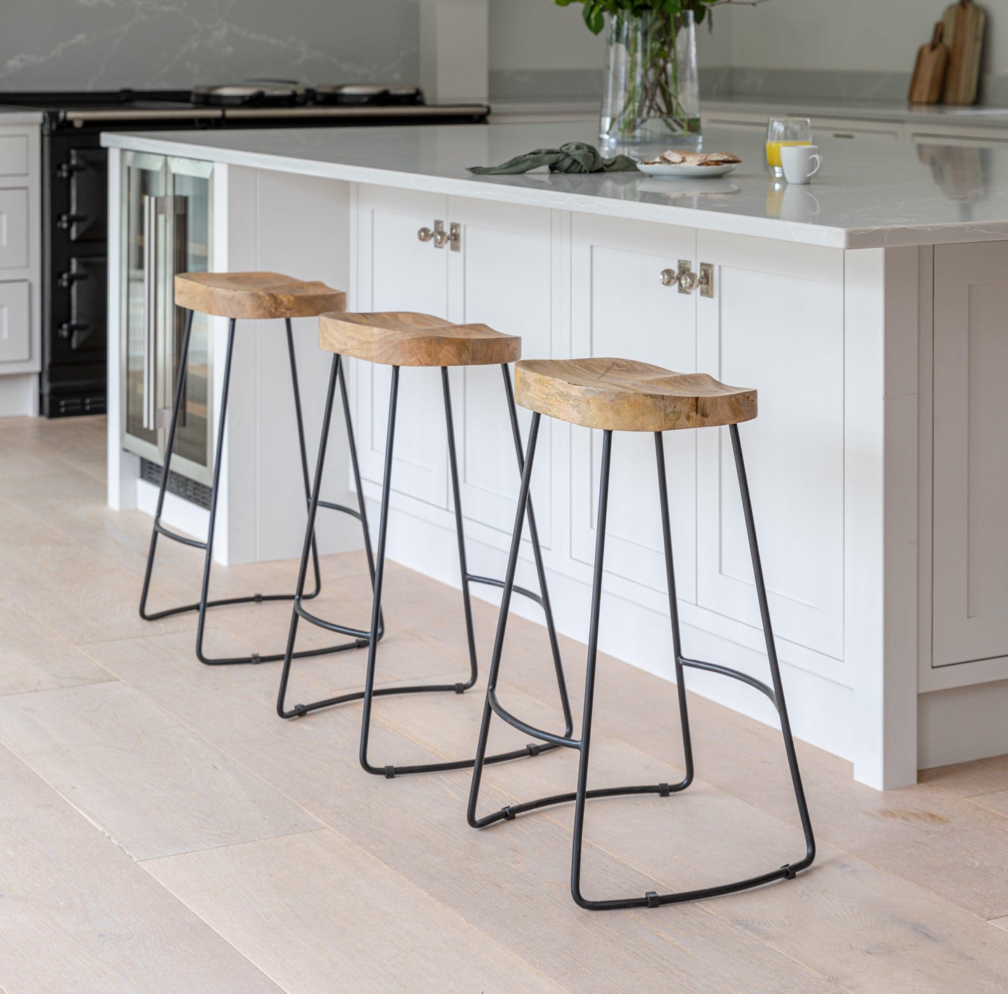 Aiden Natural Mango Wood Backless Bar Stool - Set of 2