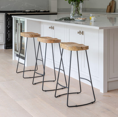 Aiden Natural Mango Wood Backless Bar Stool - Set of 2