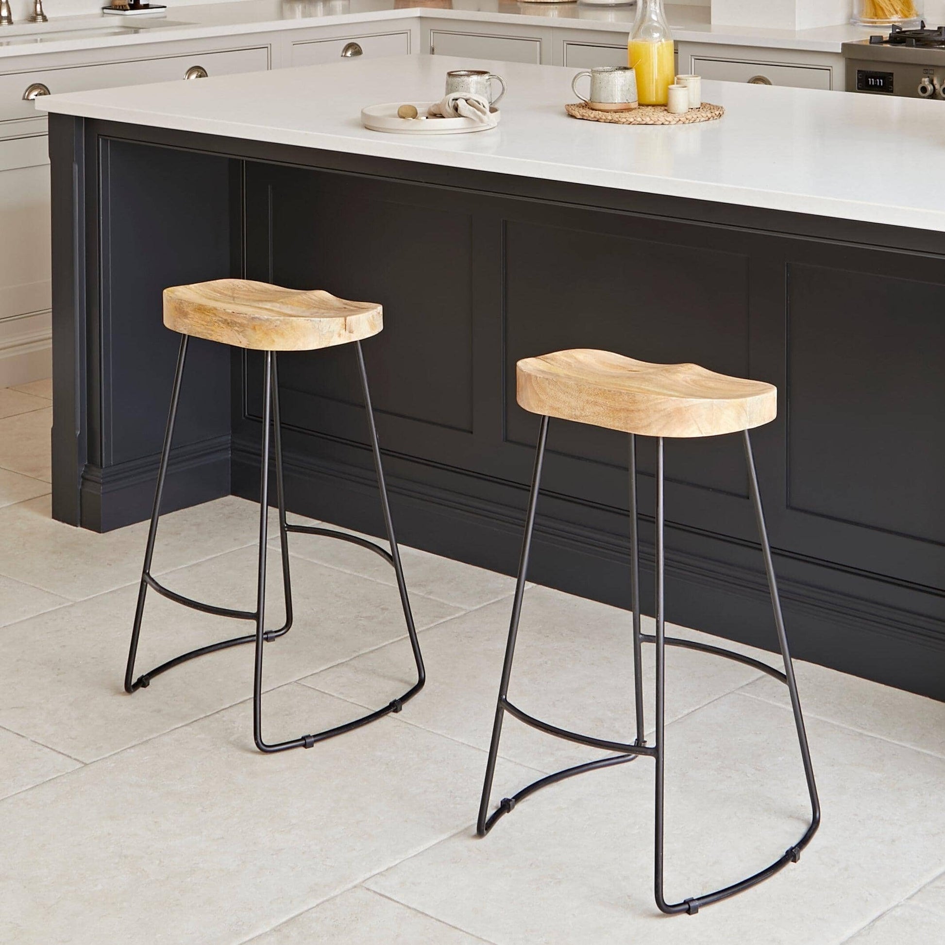 Aiden Natural Mango Wood Backless Bar Stool - Set of 2 - Laura James