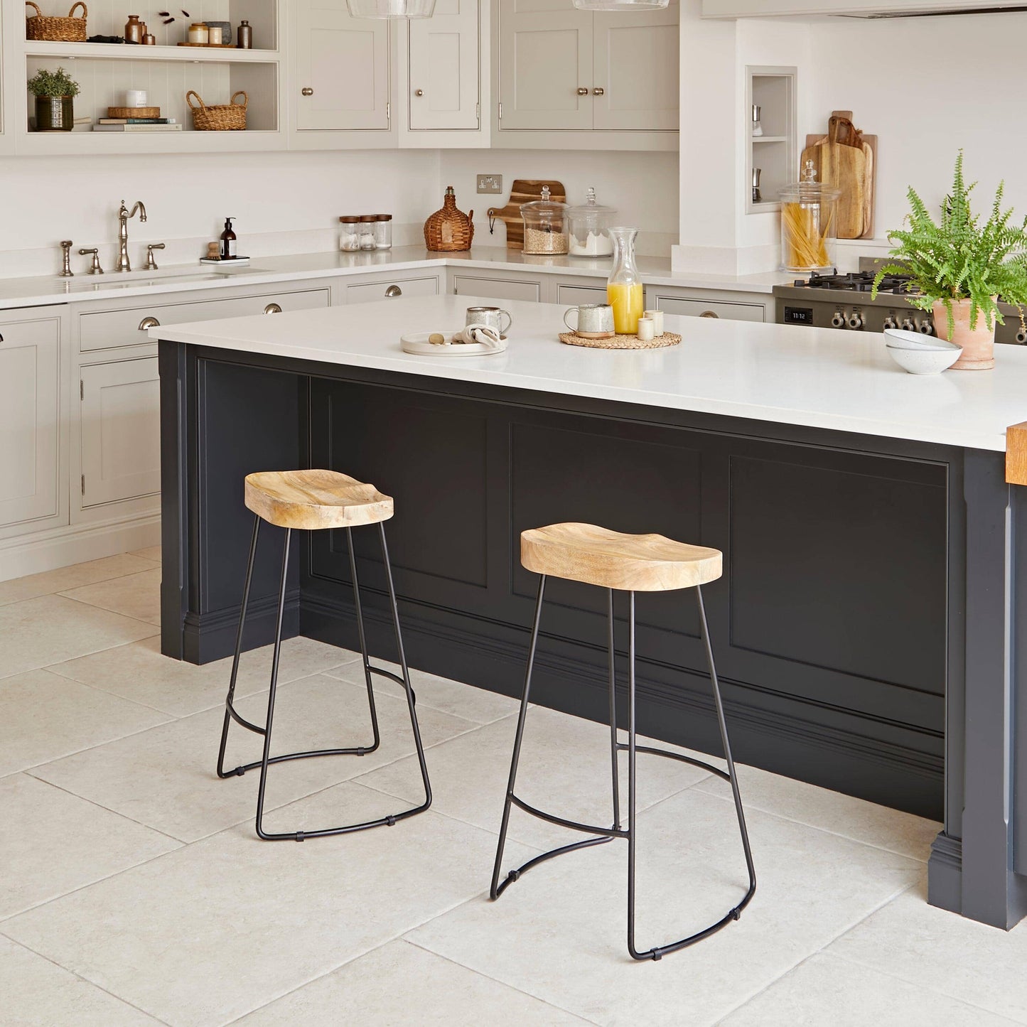 Aiden Natural Mango Wood Backless Bar Stool - Set of 2 - Laura James