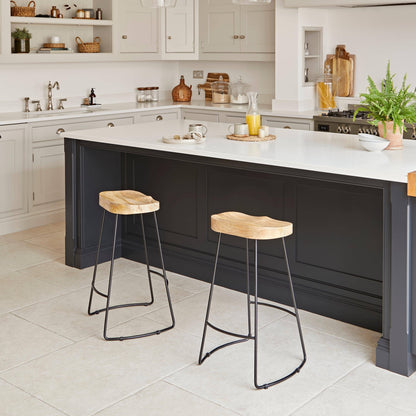 Aiden Natural Mango Wood Backless Bar Stool - Set of 2 - Laura James