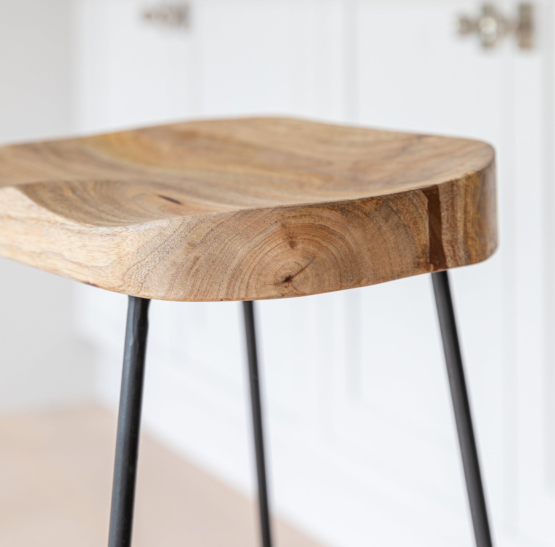 Aiden Natural Mango Wood Backless Bar Stool - Set of 2 - Laura James