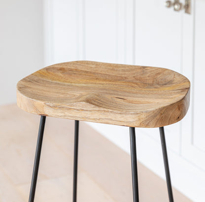 Aiden Natural Mango Wood Backless Bar Stool - Set of 2 - Laura James