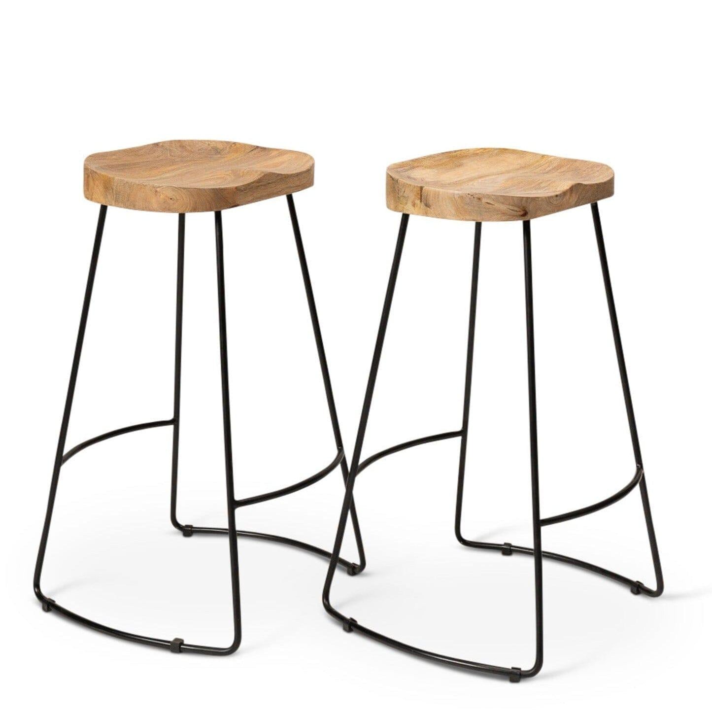Aiden Natural Mango Wood Backless Bar Stool - Set of 2 - Laura James