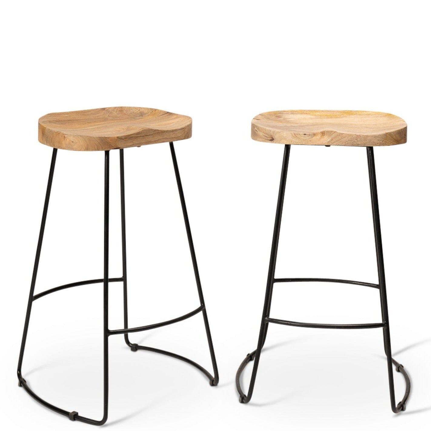 Aiden Natural Mango Wood Backless Bar Stool - Set of 2 - Laura James