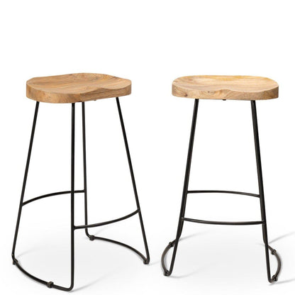 Aiden Natural Mango Wood Backless Bar Stool - Set of 2 - Laura James
