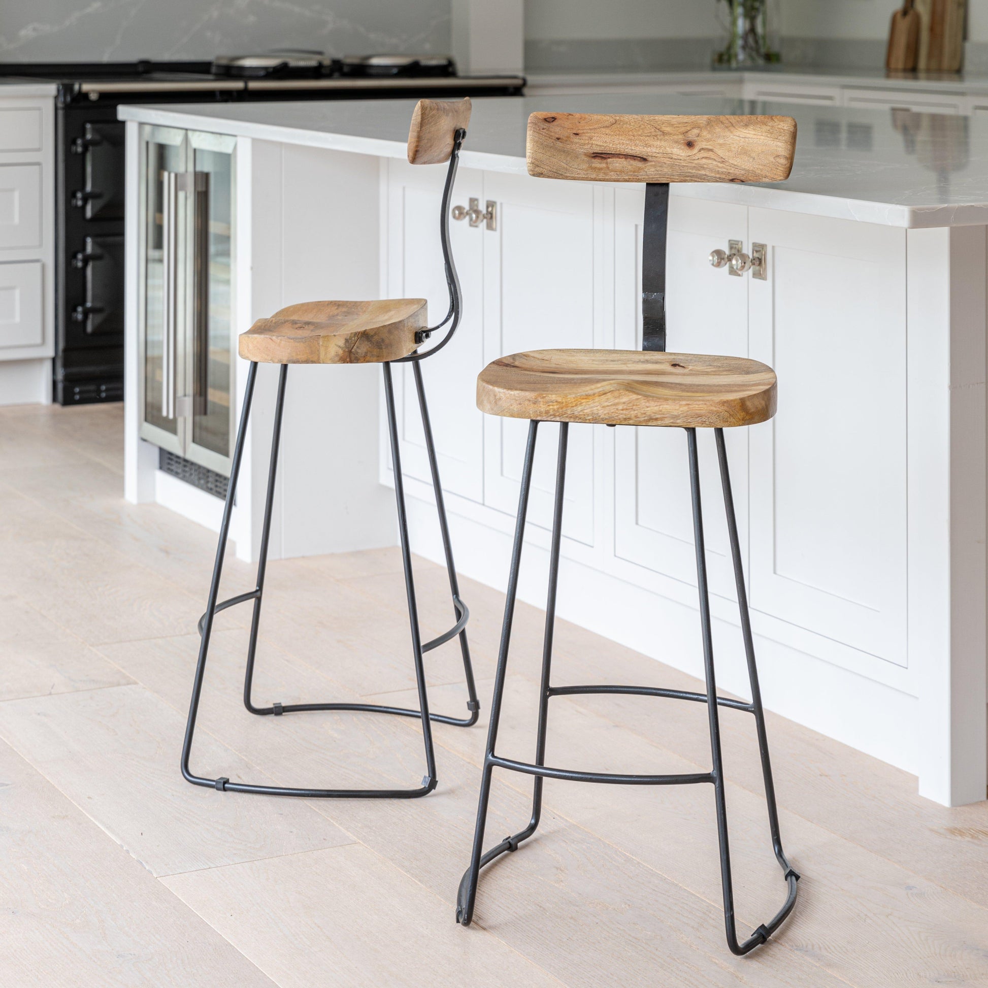 Aiden Natural Mango Wood Bar Stool - Set of 2 - Laura James