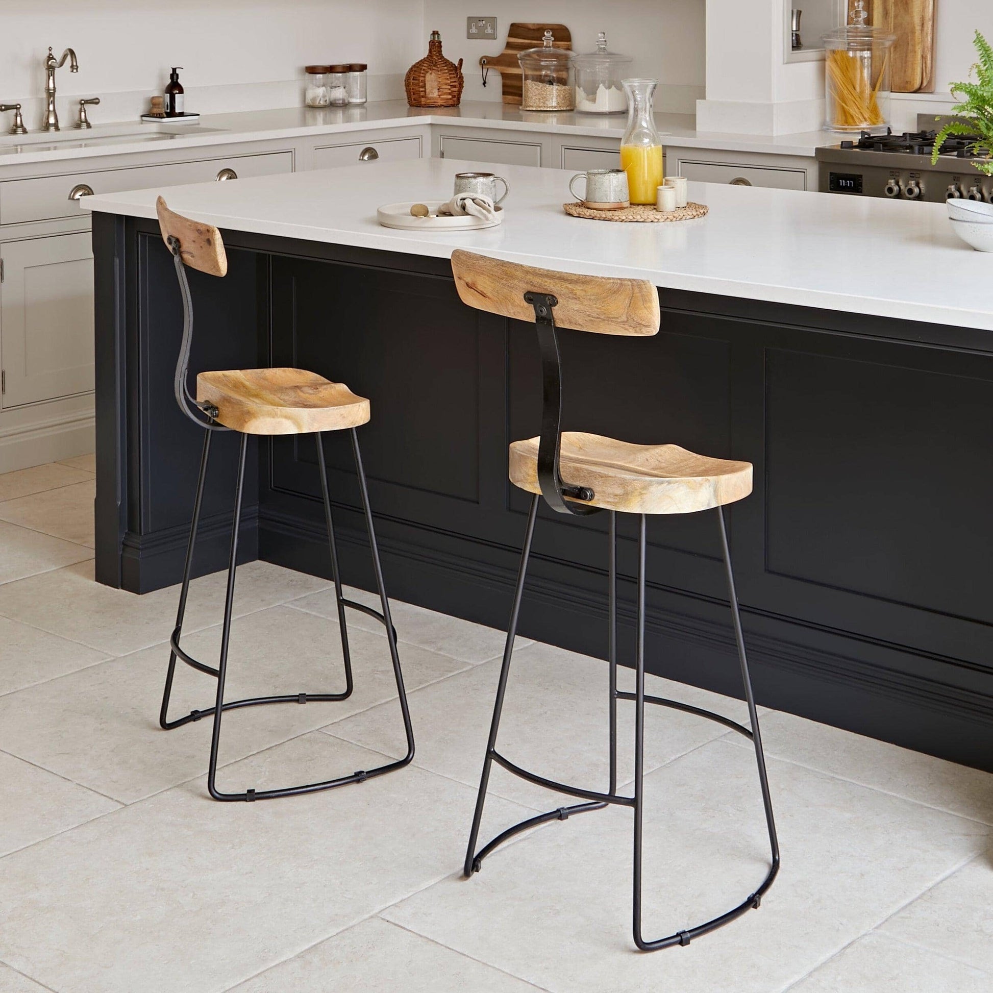 Aiden Natural Mango Wood Bar Stool - Set of 2 - Laura James
