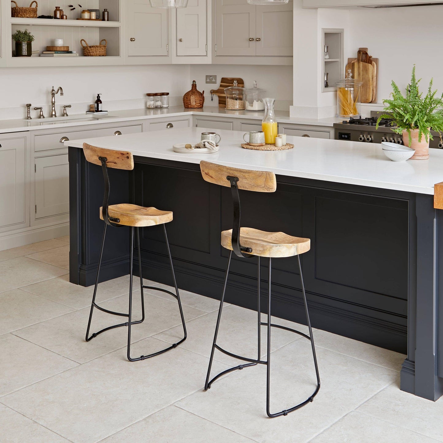 Aiden Natural Mango Wood Bar Stool - Set of 2 - Laura James