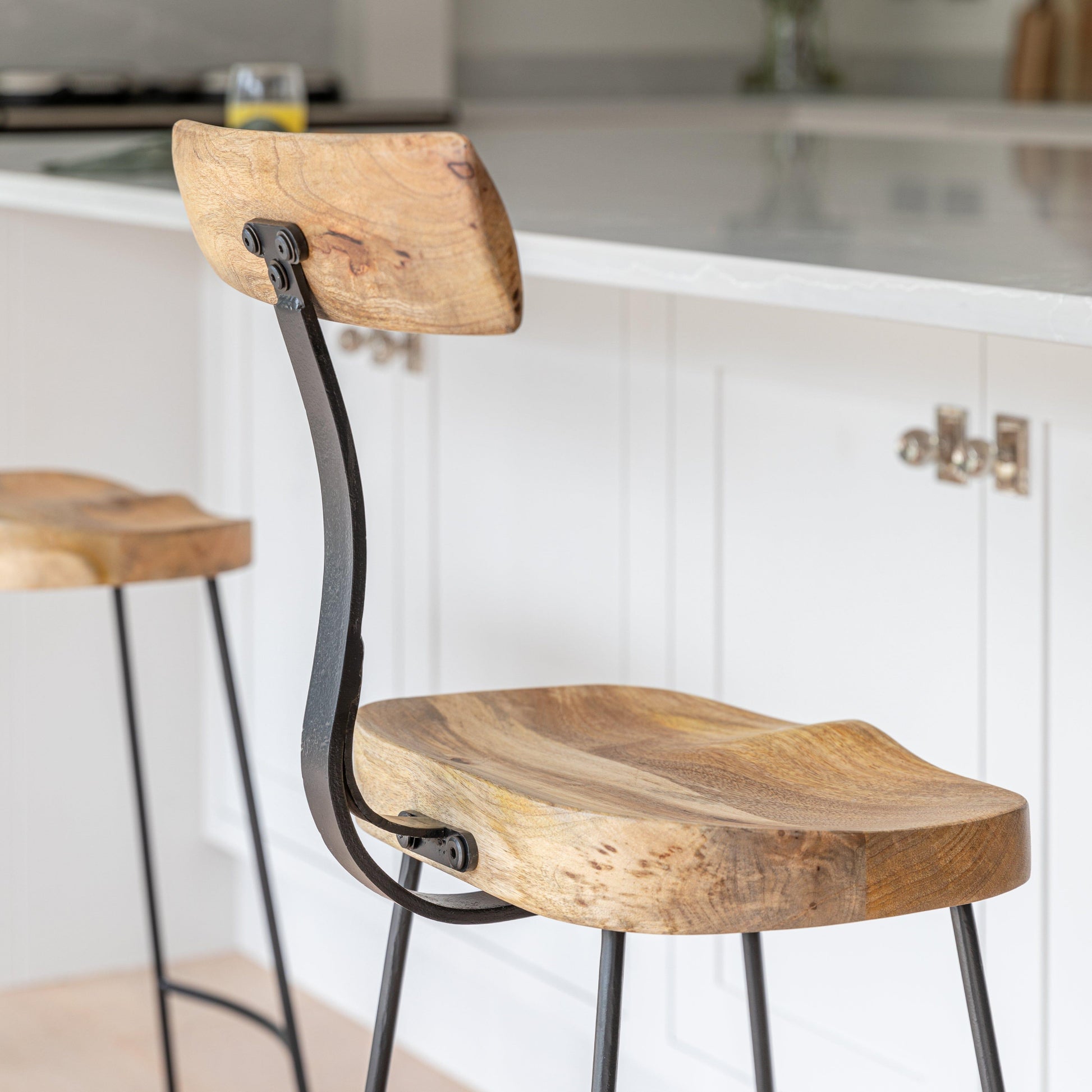 Aiden Natural Mango Wood Bar Stool - Set of 2 - Laura James