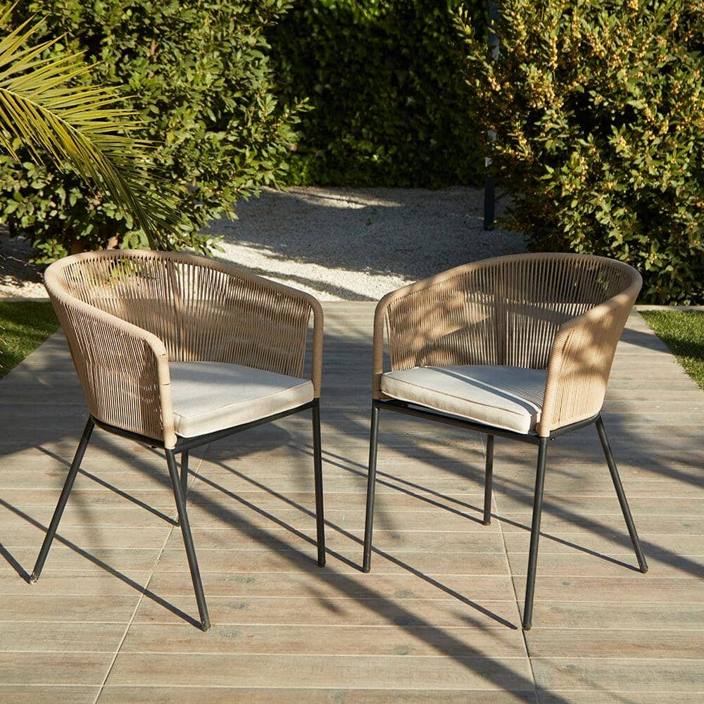 Amelia 6 Seater Natural Wood Black Legs Garden Dining Set - Hali Natural Chairs - Laura James
