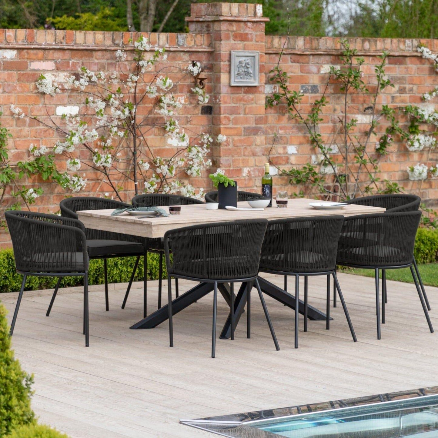 Amelia 8 Seater Whitewash Wood Black Legs Garden Dining Set - Hali Black Chairs - Laura James