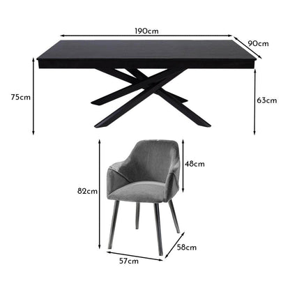 Amelia Black Dining Table Set - 6 Seater - Freya Grey Carver Chairs With Black Legs - Laura James