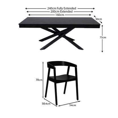 Amelia Black Extendable Dining Table Set - 6 Seater - Black Armchairs - Laura James