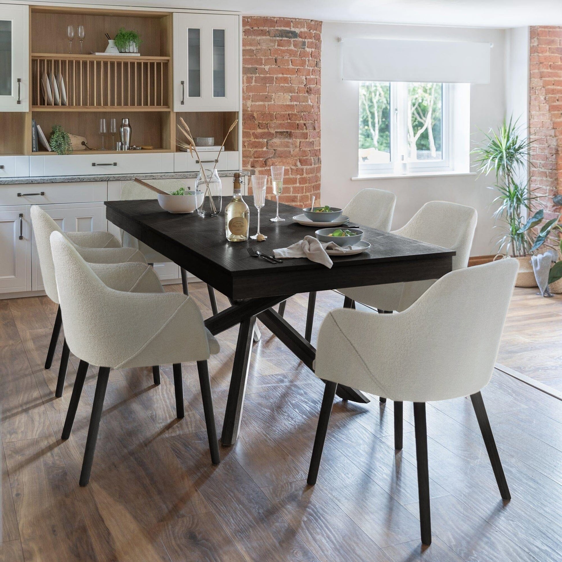 Amelia Black Dining Table Set - 6 Seater - Freya Fossil Carver Chairs - Black Legs - Laura James 
