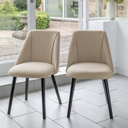 Amelia Extendable Black Dining Table Set - 6 Seater - Freya Oatmeal Dining Chairs With Black Legs