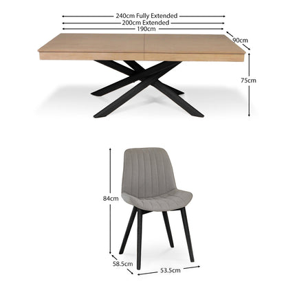 Amelia Whitewash Extendable Dining Table Set - 6 Seater - Bella Cloud Grey Dining Chairs - Black Legs