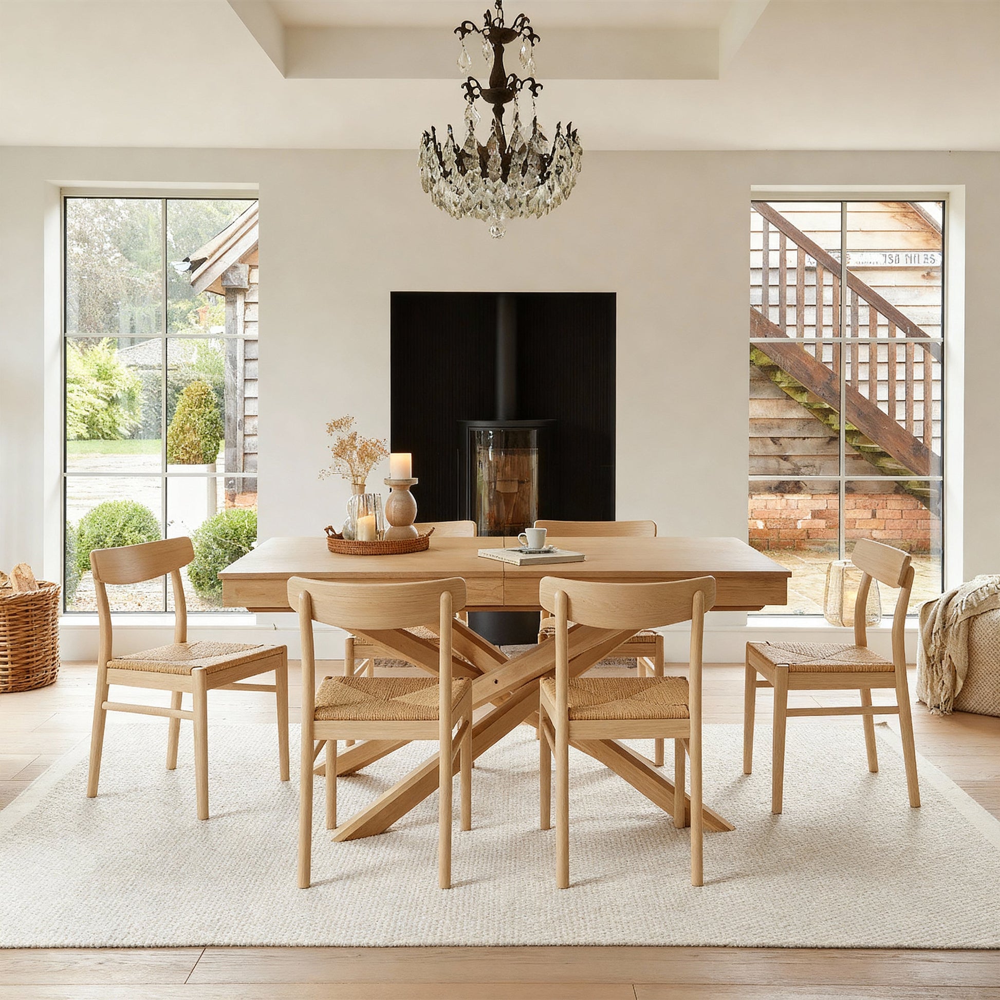 Amelia Whitewash Extending Dining Table Set - 6 Seater - Faye Wooden Whitewash  Dining Chairs