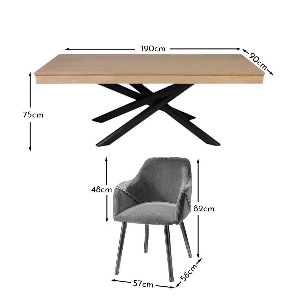 Amelia Whitewash Dining Table Set - 6 Seater - Freya Grey Carver Chairs with Black Legs