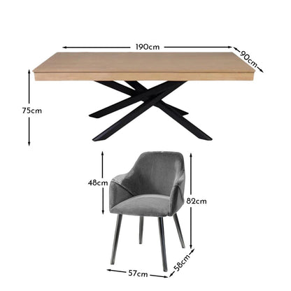 Amelia Whitewash Dining Table Set - 6 Seater - Freya Grey Carver Chairs with Black Legs