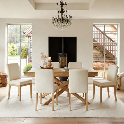Amelia Whitewash Extending Dining Table Set - 6 Seater - Nolan Boucle Dining Chairs - Whitewash Oak Legs - Laura James 