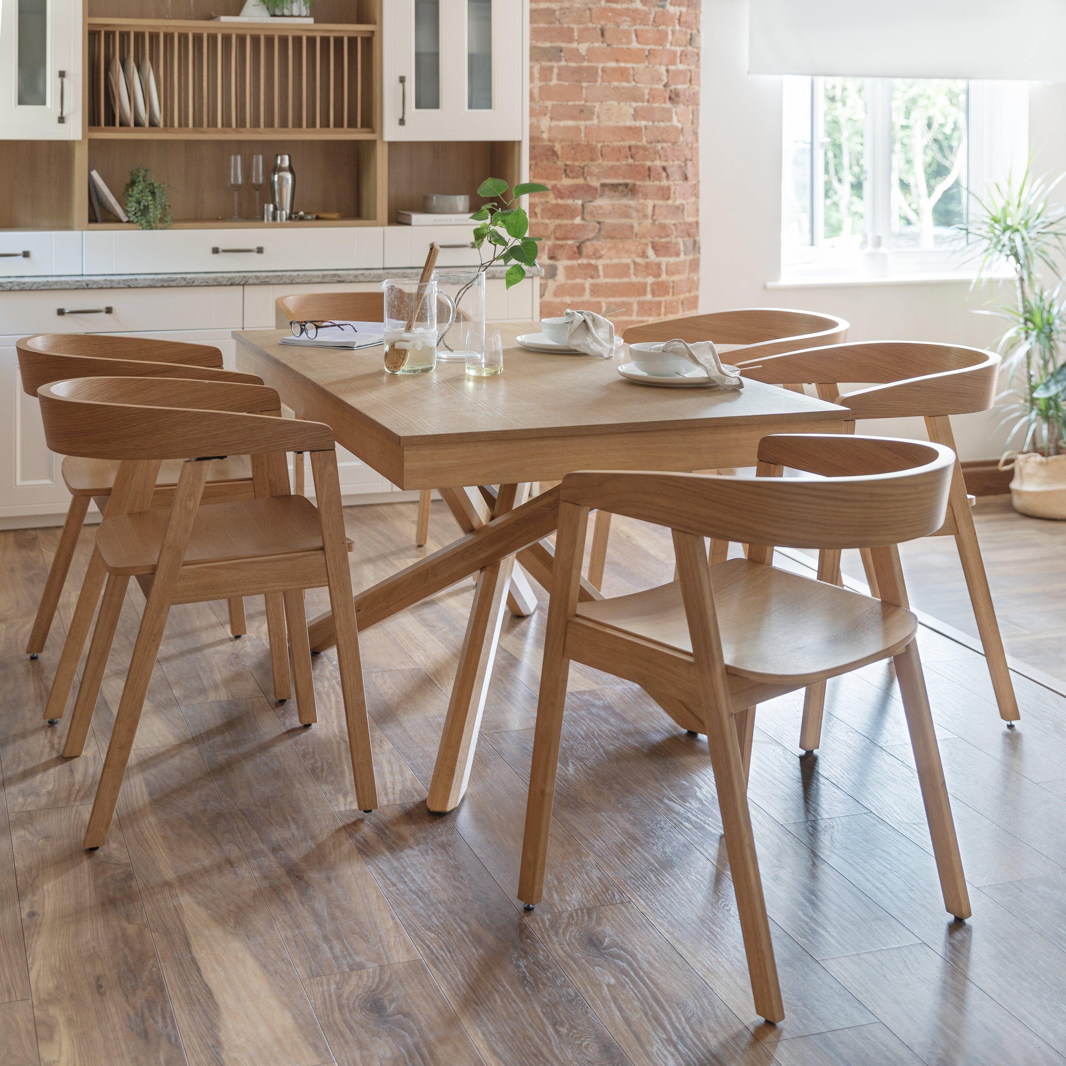 Amelia 6 Seat Oak Dining Table Set - Oak Armchairs - Laura James