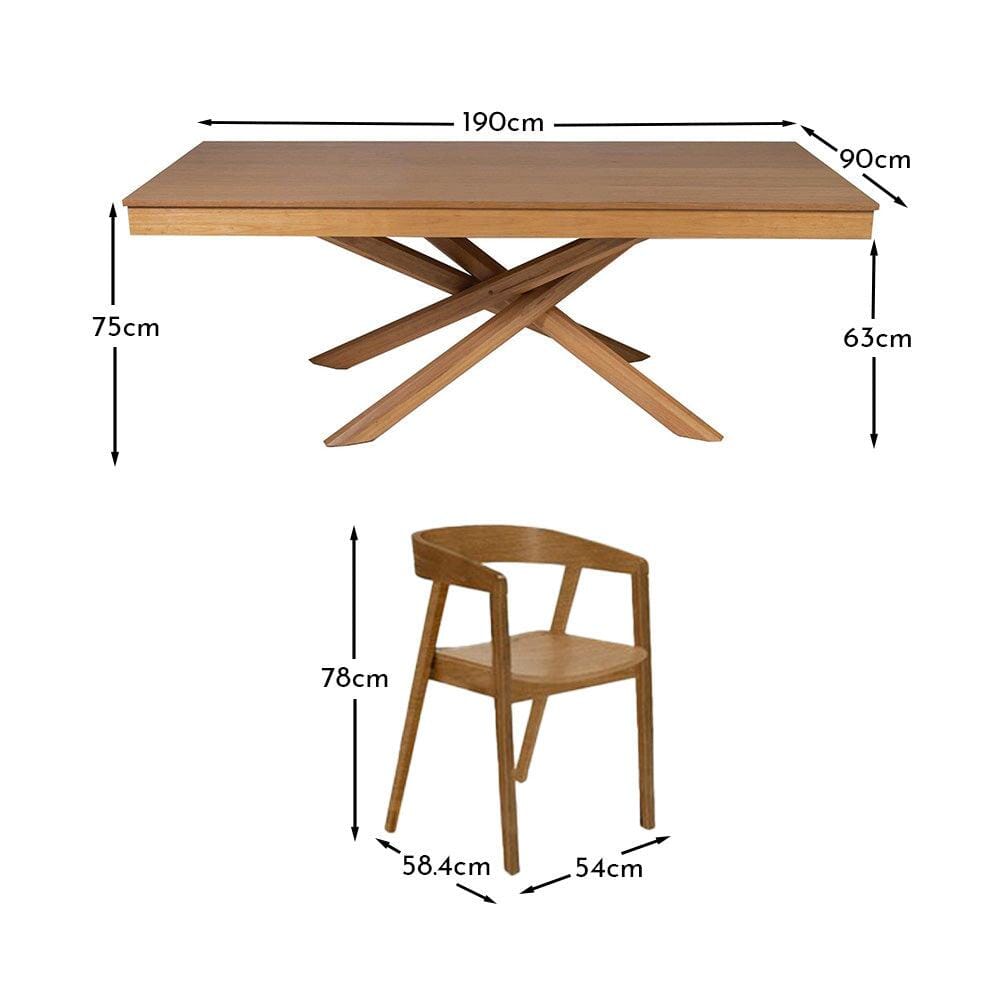 Amelia Oak Dining Table Set - 6 Seater - Oak Armchairs