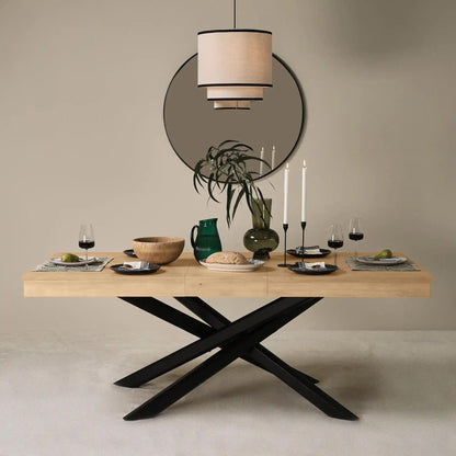 Amelia Pale Oak Wood Dining Table - Extendable - Black Legs - Laura James 