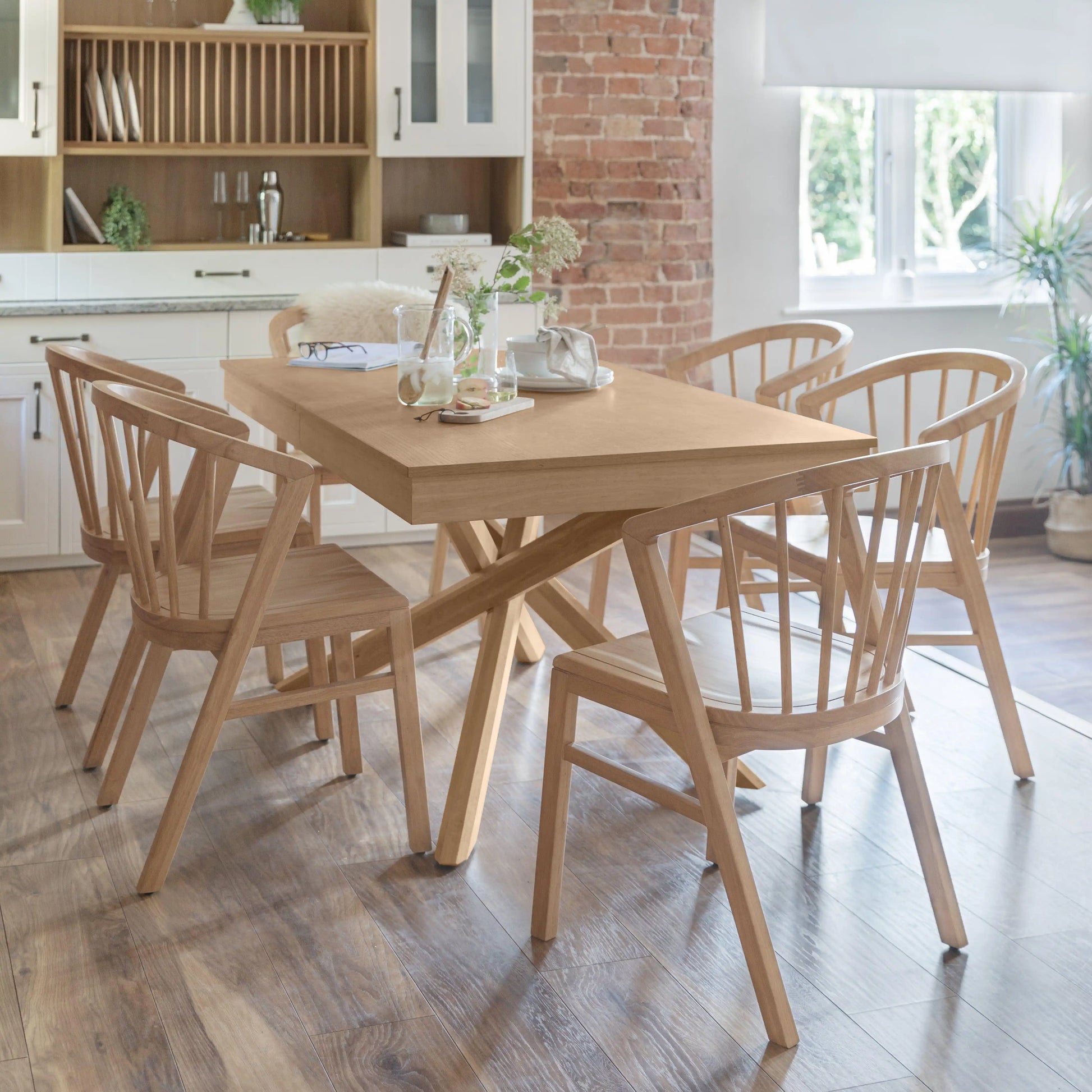 Amelia Pale Oak Extendable Dining Set with Spindle Back Chairs - Laura James