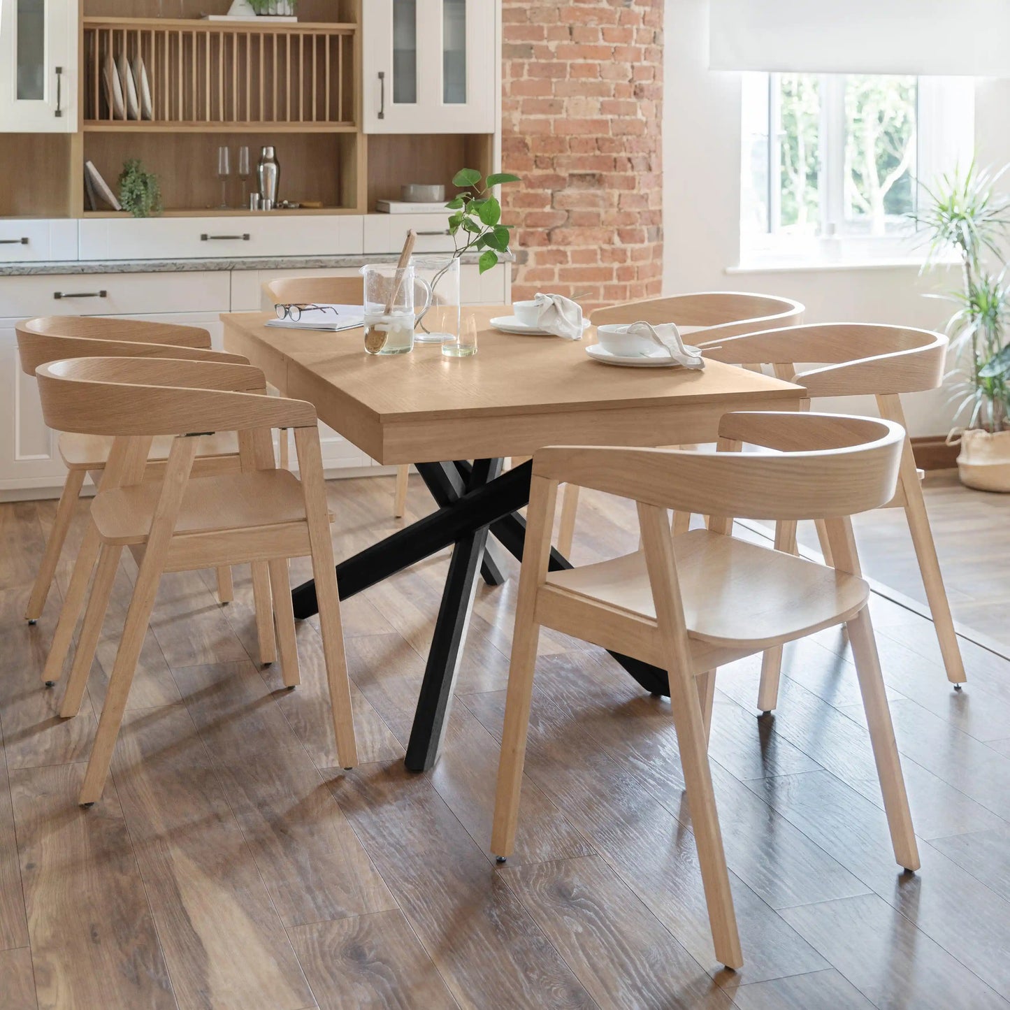 Amelia Black Pale Oak Dining Table Set 6 Oak Ella Armchairs