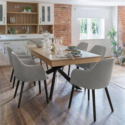 Amelia Whitewash Dining Table Set - 6 Seater - Freya Fossil Carver Chairs with Black Legs