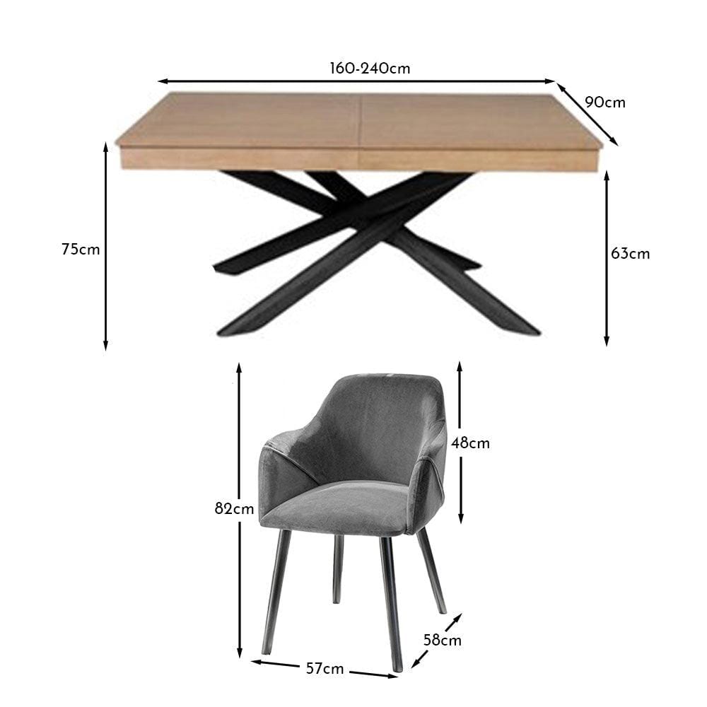 Amelia Whitewash Extendable Dining Table Set - 6 Seater - Freya Grey Carver Chairs With Black Legs - Laura James