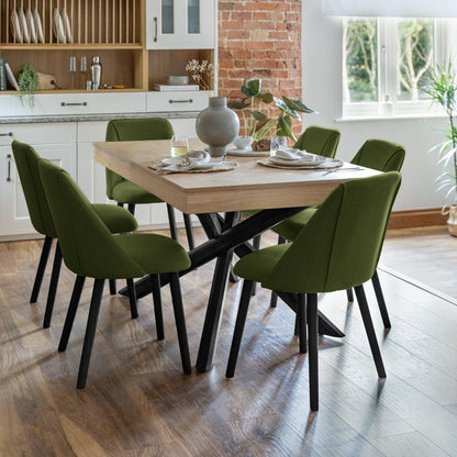 Amelia Whitewash Extendable Dining Table Set - 6 Seater - Freya Fern Green Dining Chairs - Black Legs