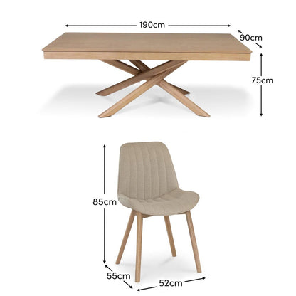 Amelia Whitewash Dining Table Set - 6 Seater - Bella Light Beige Boucle Dining Chairs - Whitewash Legs - Laura James