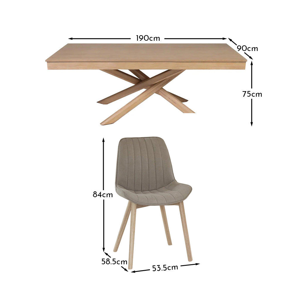 Amelia Whitewash Dining Table Set - 6 Seater - Bella Soft Beige Dining Chairs - Whitewash Legs
